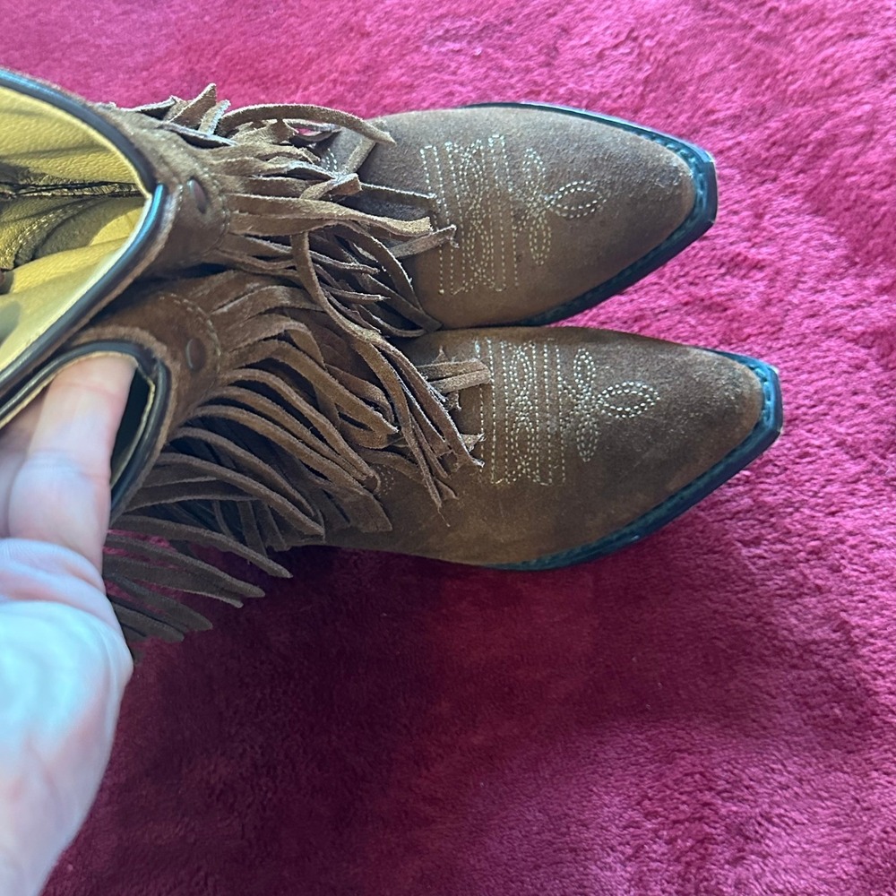 Kids Brown Suede Fringe Cowboy Boots Studded Western Mid Calf Size 1 - Picture 13 of 14